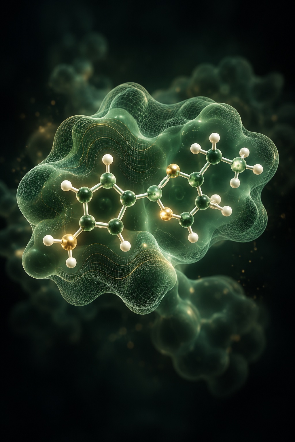 Illustrative molecular structure within a green computational surface